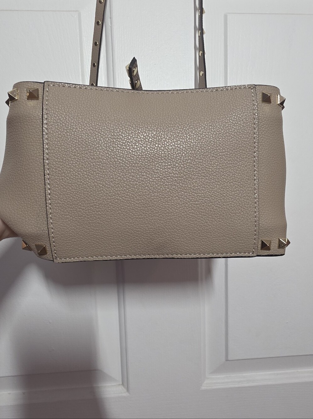 Genuine Cowhide Leather Studded Bucket Bag with Top Handle - Picture 15 of 16